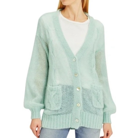 ST. ROCHE Mint Pastel Open Knit 'Whisper' Cardigan {$345} Mohair Cable Stitch Sm - Picture 1 of 9